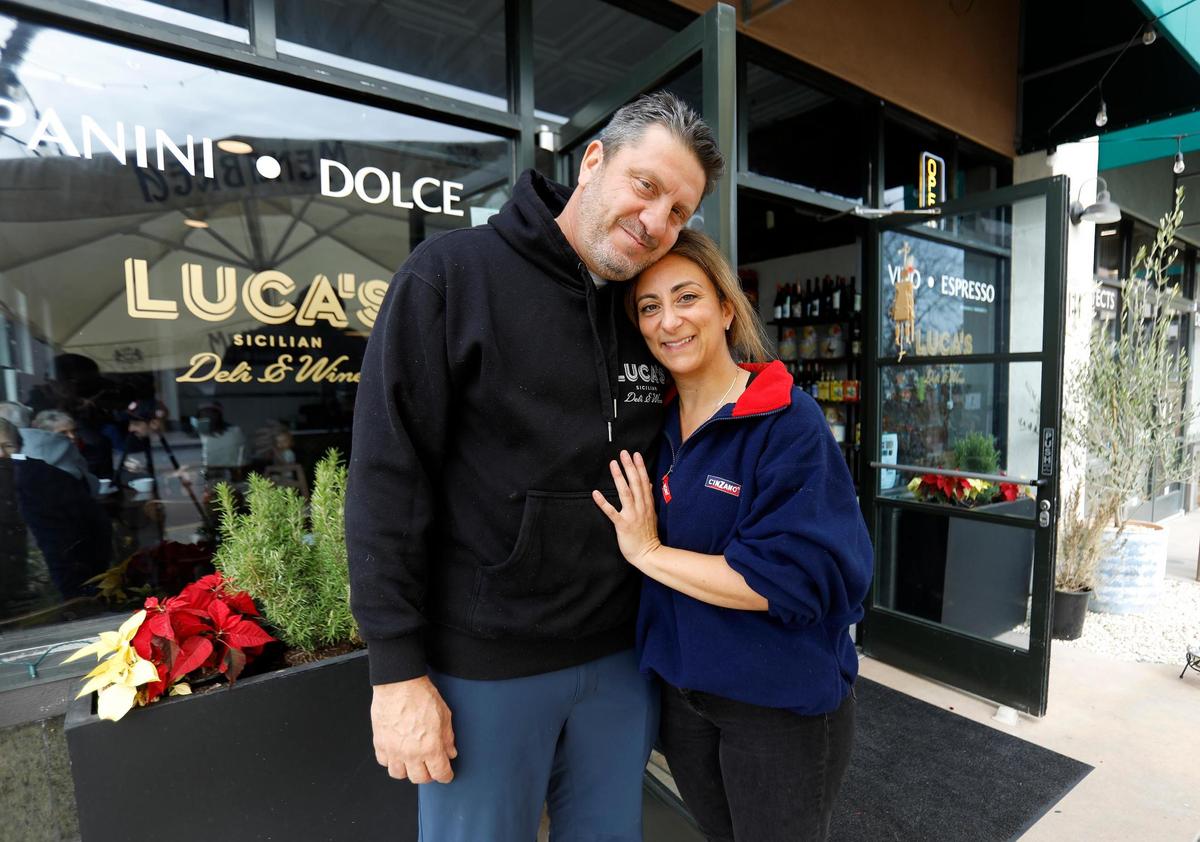 Owner and chef Jerry D’alo is with his wife, Cristina Rotundo D’alo, in front of Luca’s Sicilian Wine & Deli in Arroyo Grande.