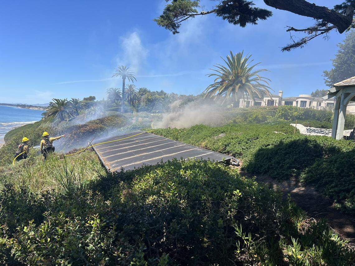 Fire crews responded to a Hope Ranch “volcano” near Santa Barbara, California, as smoke and fire emerged from a coastal bluff vent on April 23, 2026.