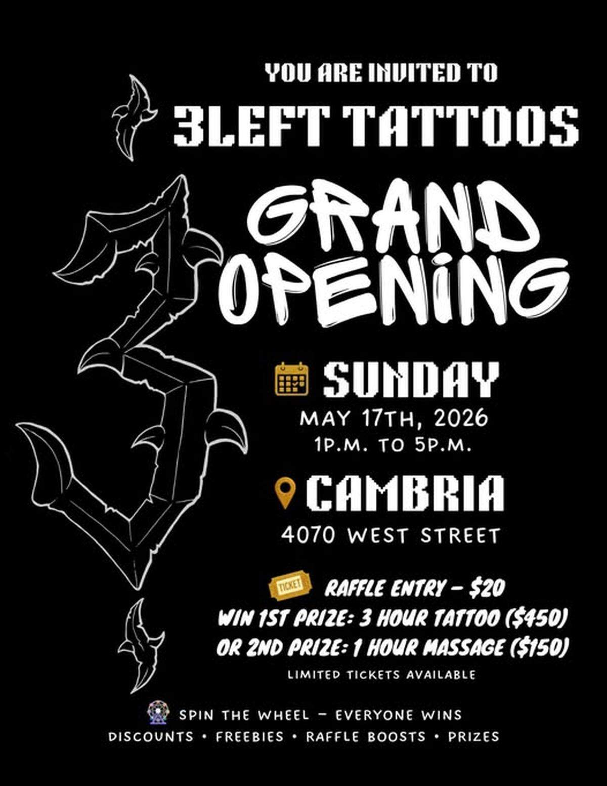 Carlton “C.J.” Rodgers is the tattoo artist and businessman behind the new 3Left Tattoo studio, which to hold an opening event May 17, 2026.