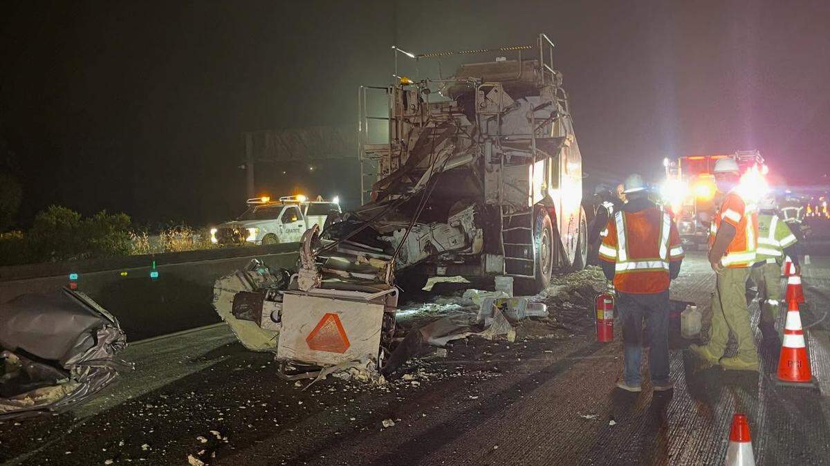 A big-rig hit the large arm of a piece of Granite Construction machinery just after the Price Street off-ramp around 10:10 p.m. on Monday, May 11, 2026. The crash caused delays on Highway 101.