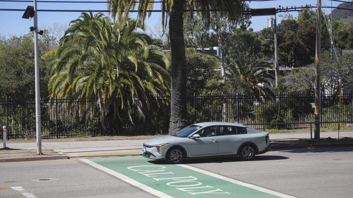 Two Flock cameras, under solar panel are attached to utility poleon California Blvd at Cal Poly as seen here on March 12, 2026.