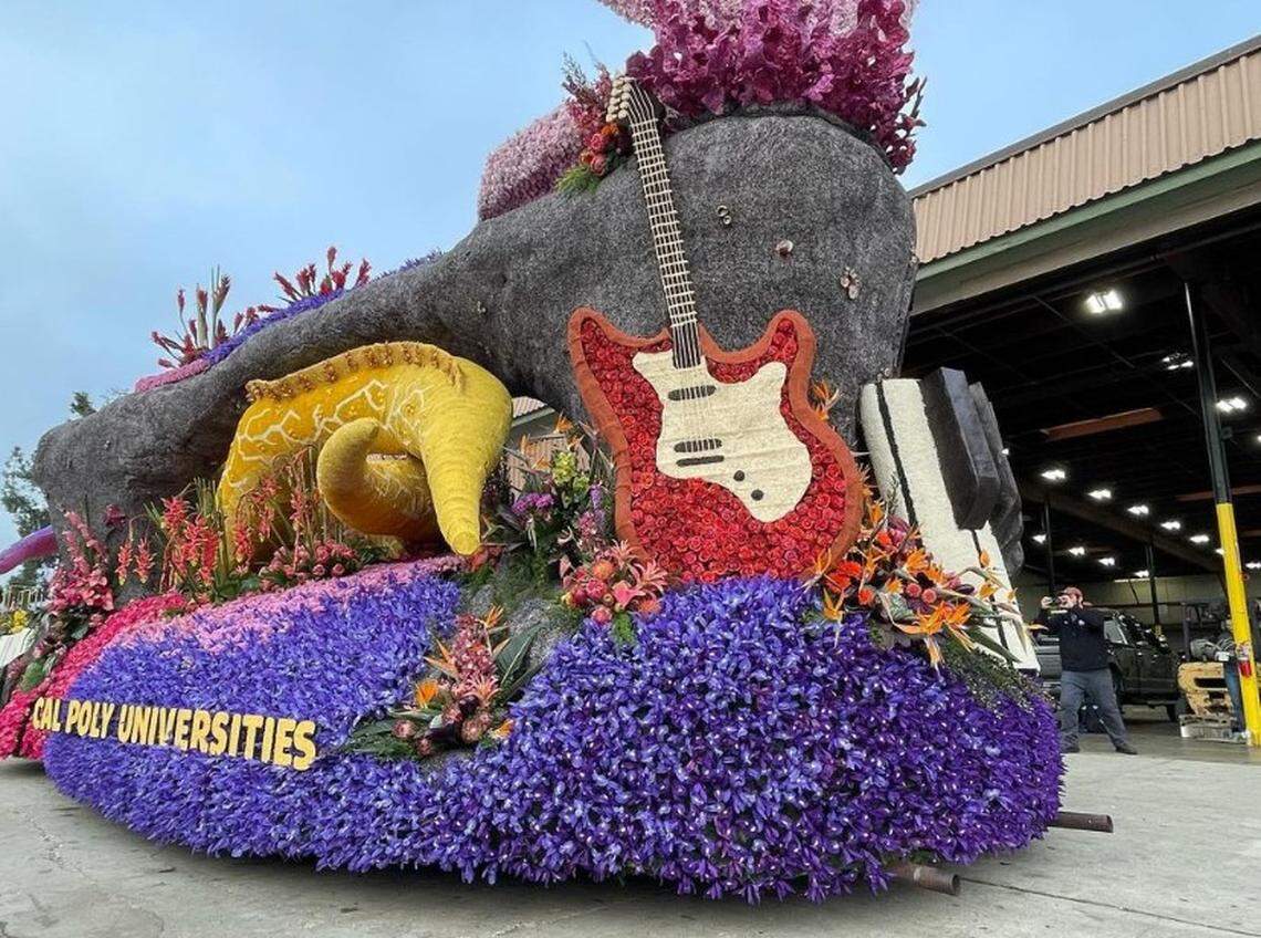 Cal Poly’s float won the Crown City Innovator award on Monday at the 135th annual Rose Parade in Pasadena, for its “rockin’ swim party” theme featuring sea creatures playing instruments.