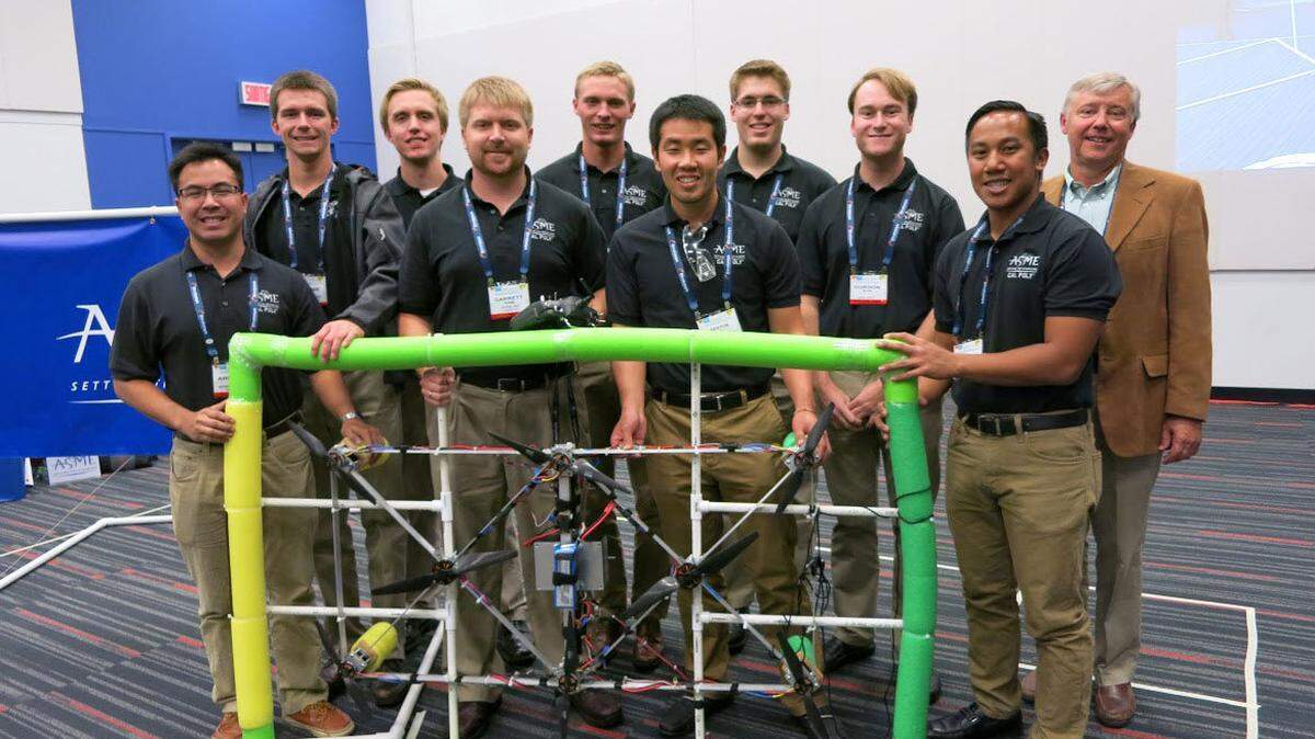 Cal Poly’s student team and their SkyBarge drone placed second among 21 teams Nov. 17 at the 22nd annual American Society of Mechanical Engineers Student Design Competition in Montreal, Canada.