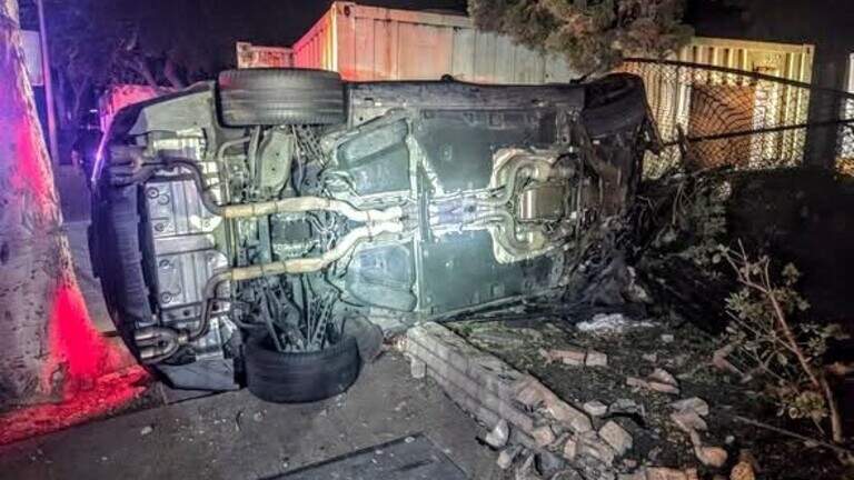 Wrong-way turn ends with Camaro flipped on its side in downtown SLO, police say