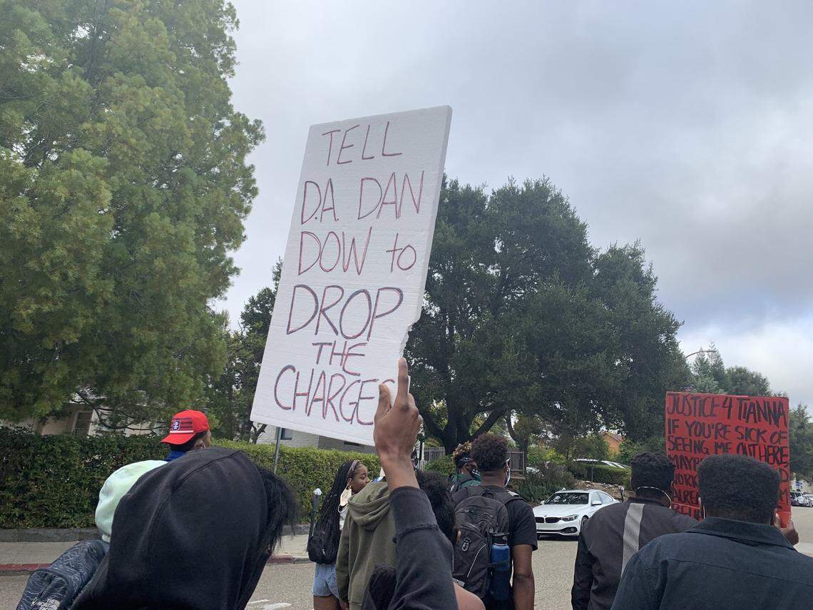 The focus of Wednesday’s protest is on urging the San Luis Obispo Police Department to drop potential charges against protest leader Tianna Arata and Elias Bautista, a fellow demonstrator.