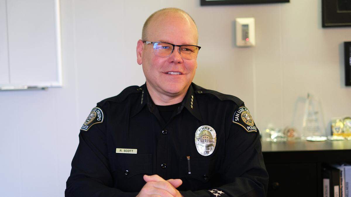San Luis Obispo Police Chief Rick Scott speaks in his San Luis Obispo office on March 28, 2024.