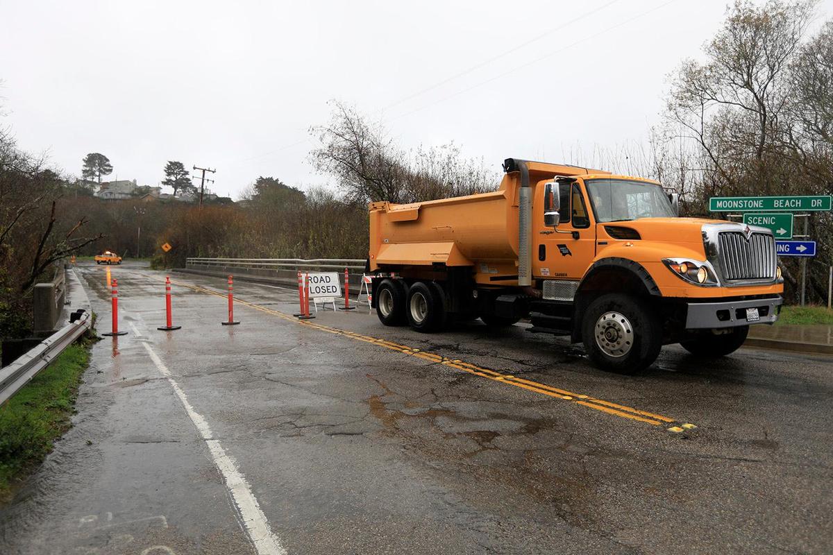 The Windsor Boulevard bridge and roadway leading from Highway 1 to Shamel Park in Cambria were closed Thursday due to flooding.