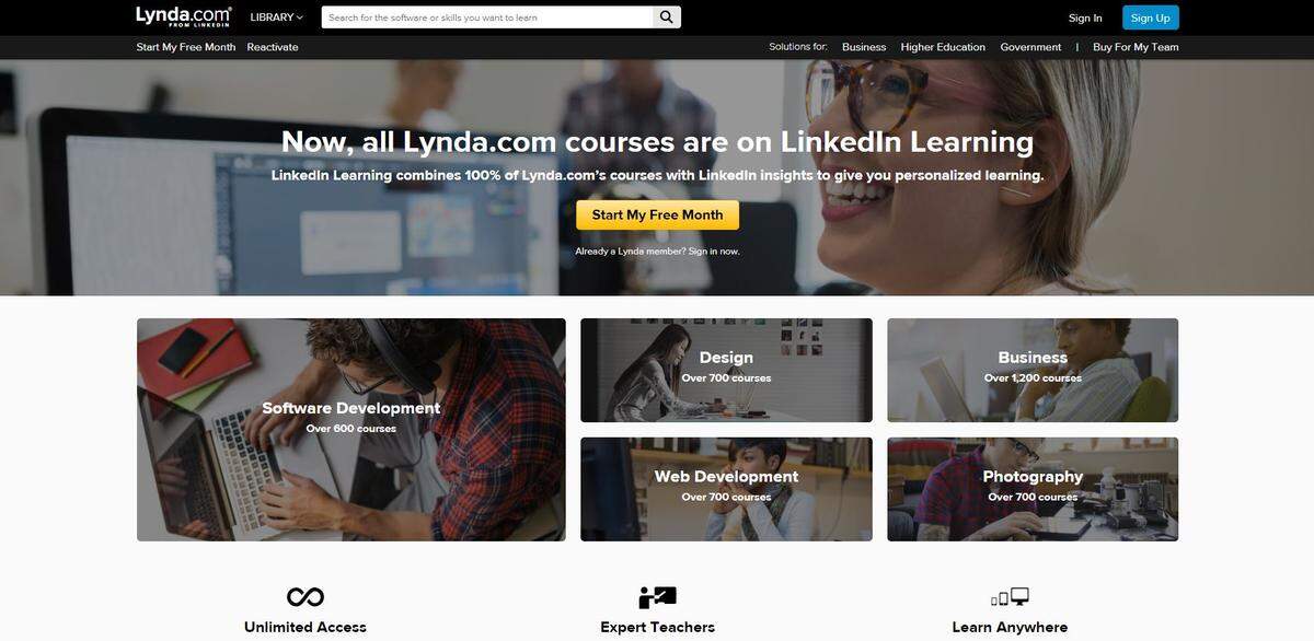 L:ynda.com is an online video library of more than 12,000 educational courses — everything from photography and coding to money-management and business skills.