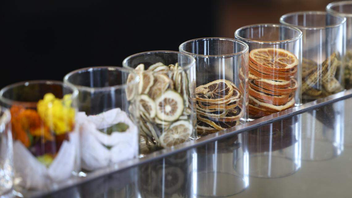 Drink ingredients at the Baja themed Esperanza rooftop bar. Ava Hotel in Paso Robles had a ribbon cutting and showed off their 151 rooms, rooftop bar and saltwater pool seen here on Aug. 20, 2025.