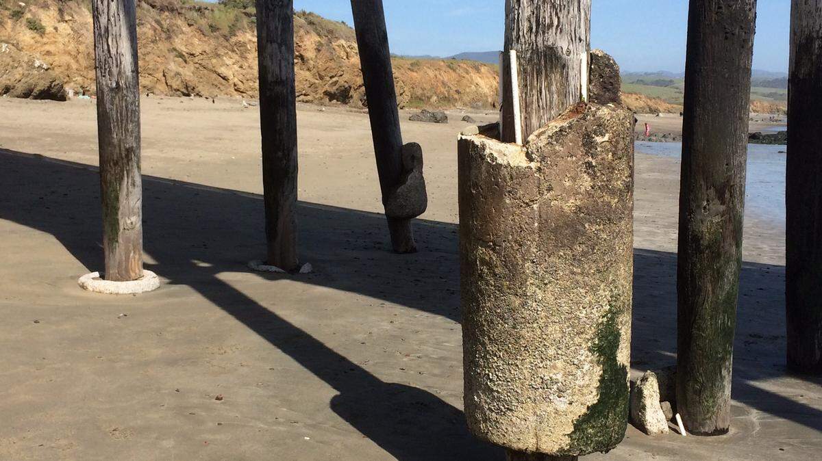 Cambria resident Jeff Walters took this photo of erosion at the bottom of San Simeon pier pilings.