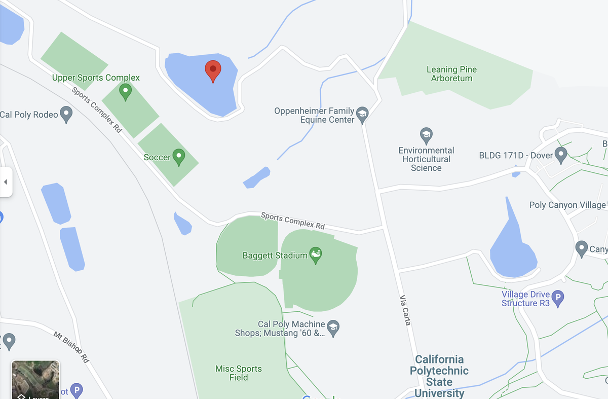 A map of the Cal Poly campus zoomed in on the Shephard Reservoir location.