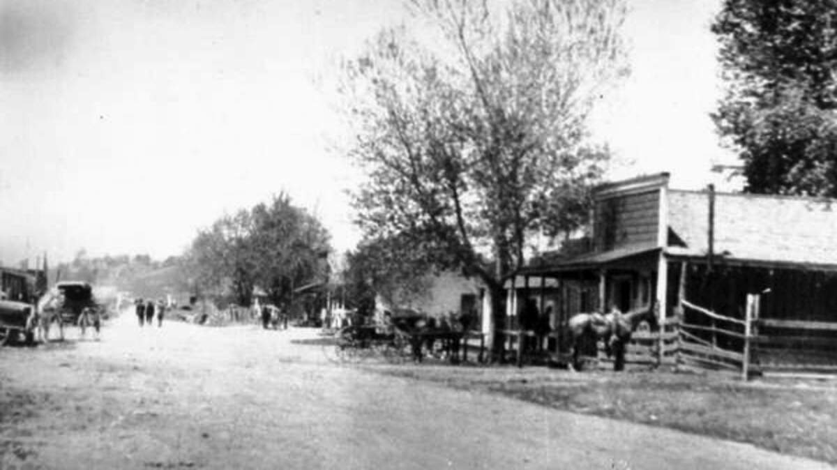 The town of Pozo in the 1870s. The Pozo Saloon is on the right.