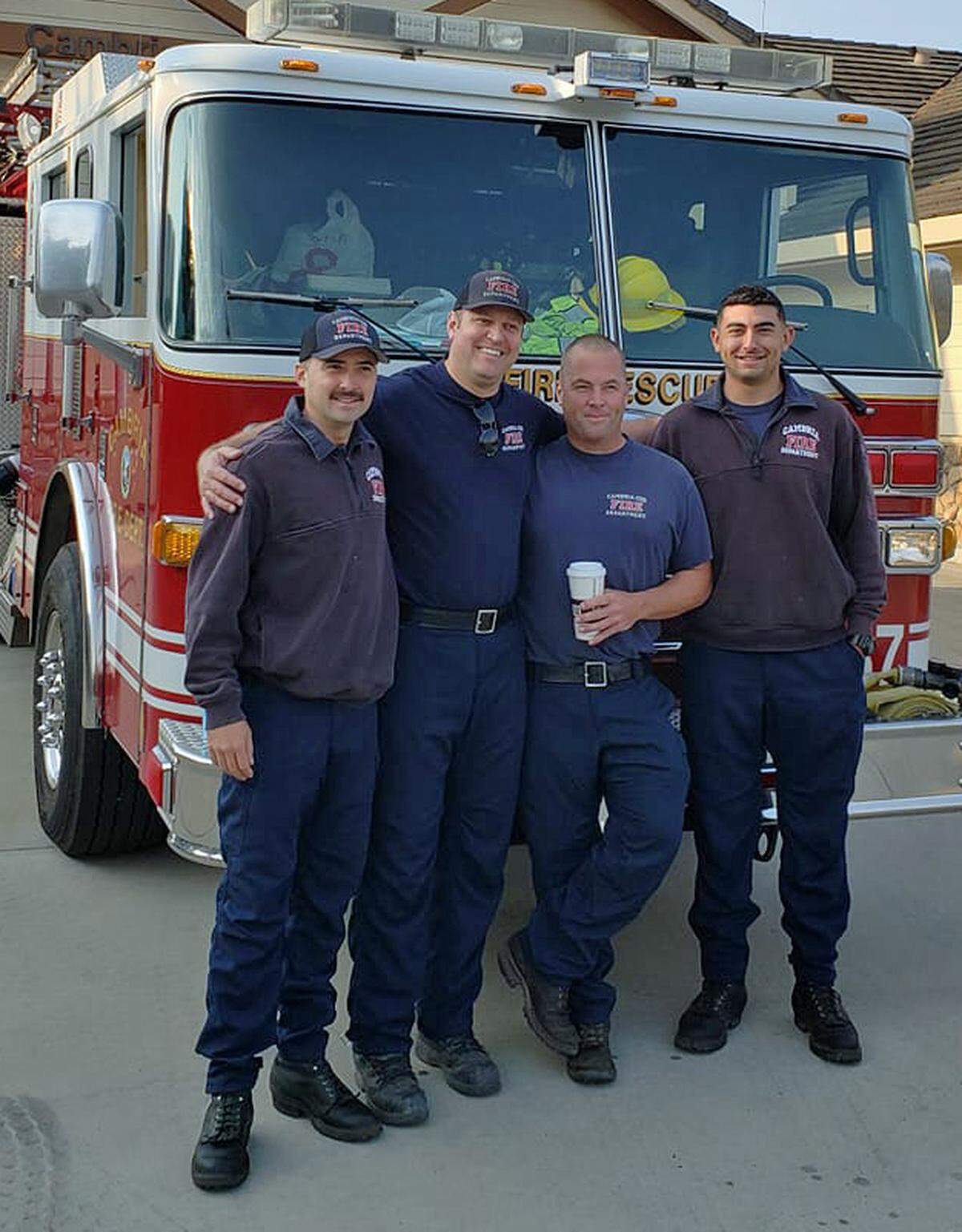From left, Cambria Fire Department Engineer Michael Castellanos, Captain Jack Gibson and firefighters Ben Shank and Leonel Salas brought haunting memories home with them after helping to battle the Carr Fire near Redding in August.