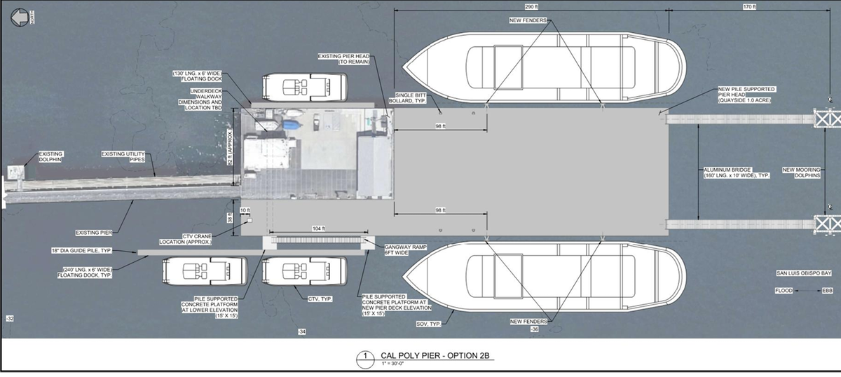 A Mott MacDonald study released in April 2026 showed how the Cal Poly Pier could be redesigned to host an offshore wind operations and maintenance port.