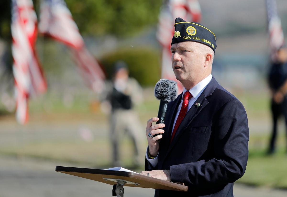 SLO County District Attorney Dan Dow speaks at the Veterans Day celebration held at Los Osos Valley Memorial Park, Friday, Nov. 11, 2022.