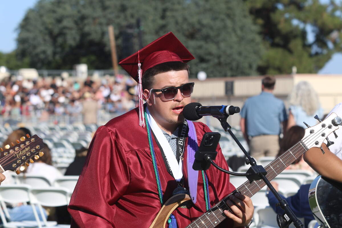 Jaime Alberto Coto Jr. sings with his band, “Grupo Trio Elegante,” ahead of Paso Robles’ graduation ceremony on June 5, 2026. Coto was one of about 414 graduates.