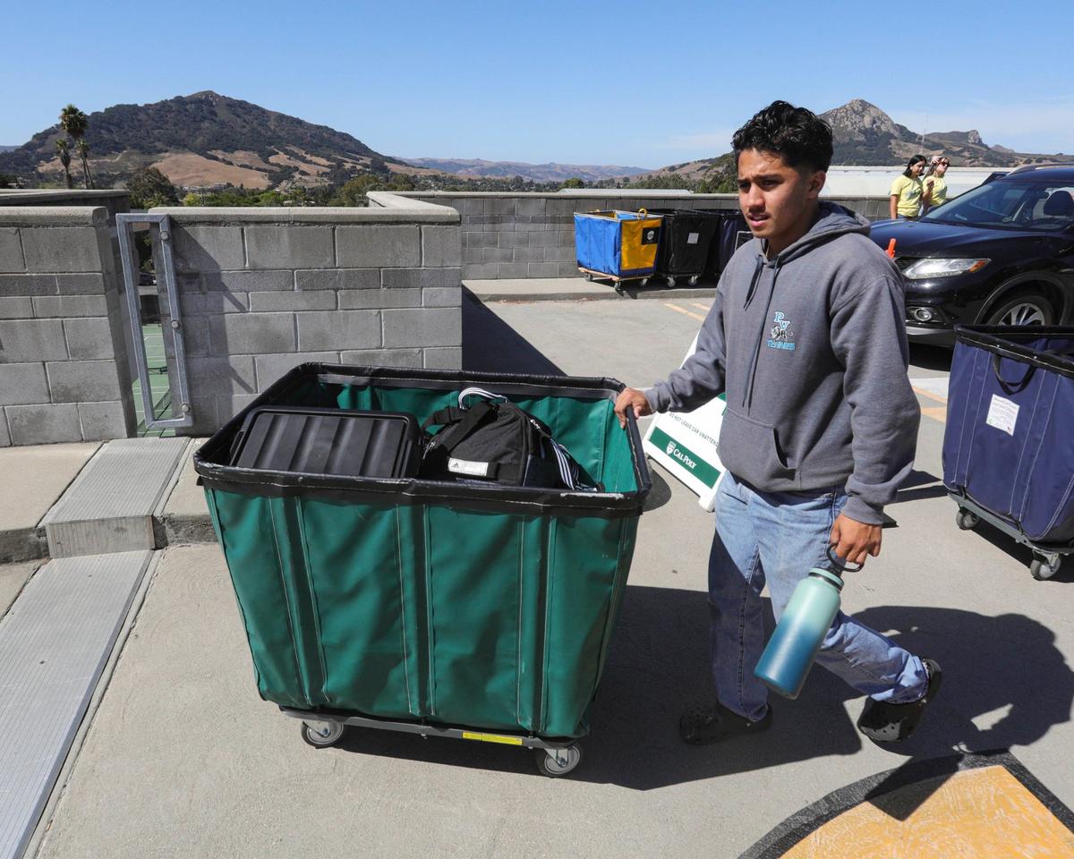 Omar Torres is an incoming aerospace major from Santa Maria as move-in takes place on the Cal Poly campus on Sept. 17, 2024. Over 5,000 incoming freshmen are part of the crew of new students in San Luis Obispo.