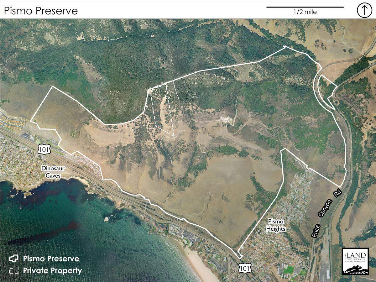 The hills of the 880-acre Pismo Preserve serve as backdrop to the city of Pismo Beach.