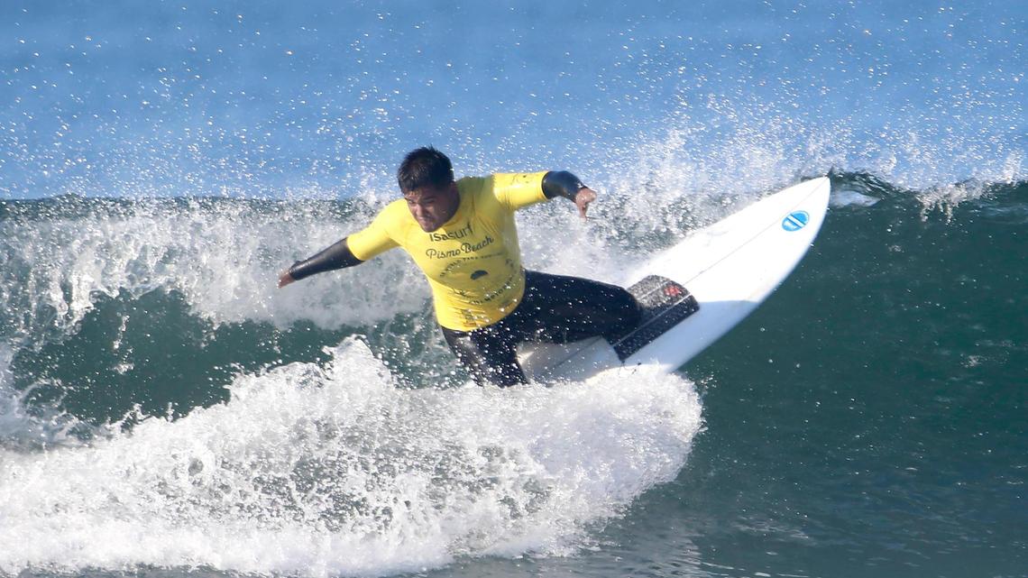 Altair Olivares of Chili competes in qualifying round one of the kneel portion of the competition. The world’s largest para surfing competition was held in Pismo Beach Dec. 6 through Dec. 11.