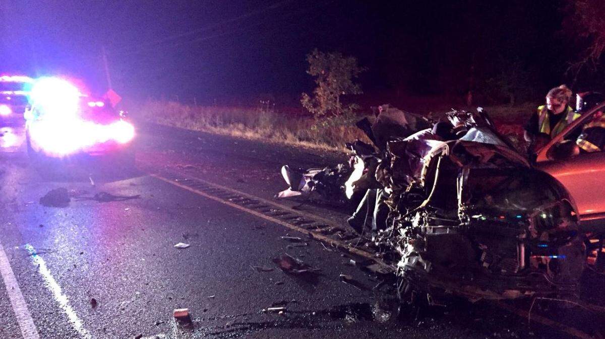 Leudegario Reynaga, 22, of Santa Rosa, received minor injuries after police said he fled cops and crashed his car into a tree at triple-digit speeds. The crash caused the car to shear in half lengthwise. Reynaga was arrested on suspicion of driving under the influence and other charges.