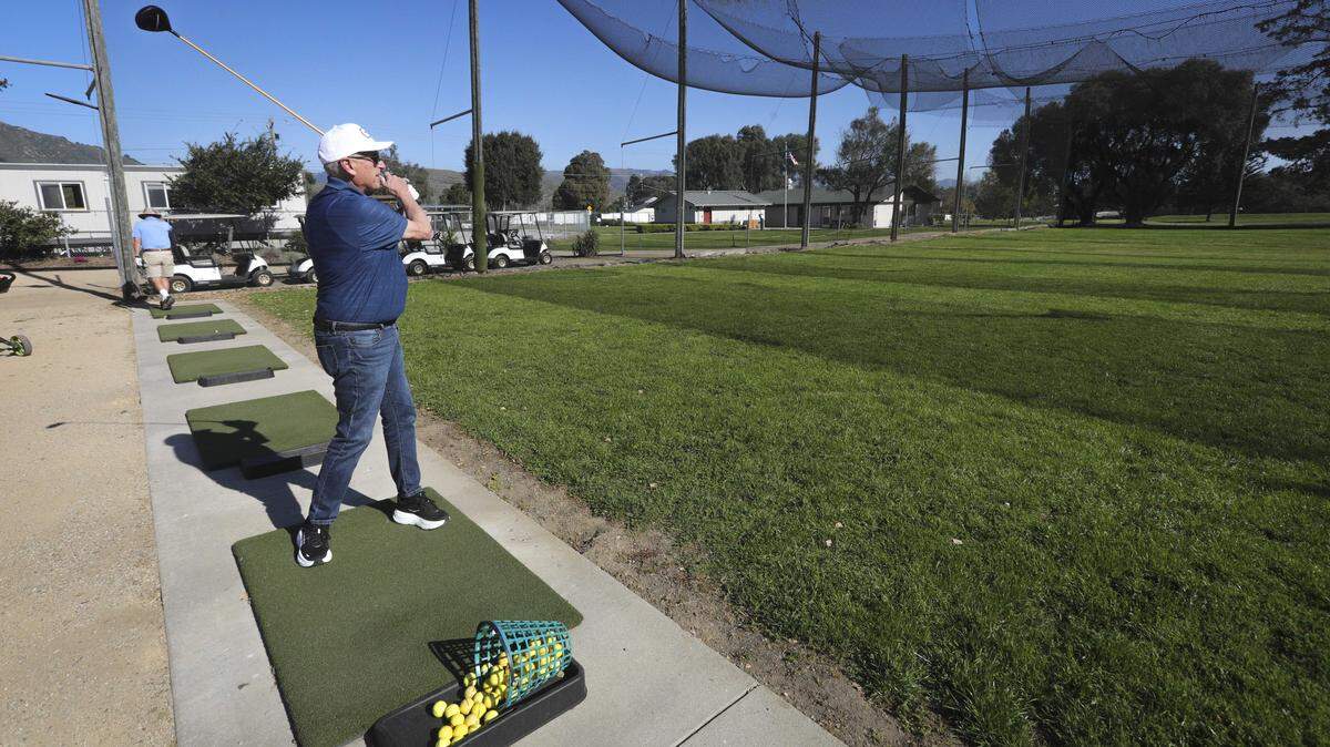 Ron Johnston gets some swings in on the driving range. He is part of a golf group that call themselves the Lagunaticks who get together for a weekly round at the course. Laguna Lake Municipal Golf Course is a ten hole executive length golf course Managed by the City of San Luis Obispo seen here on Feb. 2, 2026.