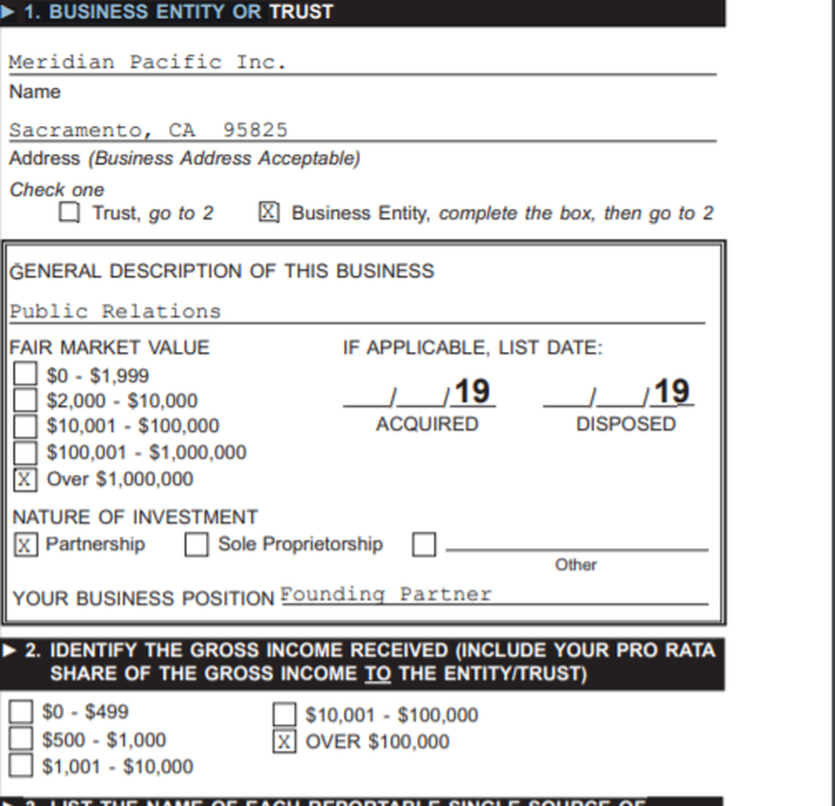 John Peschong’s 2019 statement of financial interest