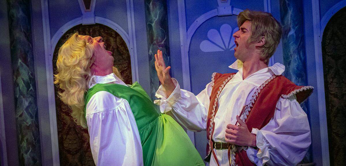 Jeff Salsbury and Billy Breed appear in a scene from San Luis Obispo Repertory Theatre’s production of “The Complete Works of William Shakespeare [abridged],” running Friday through Aug. 8.