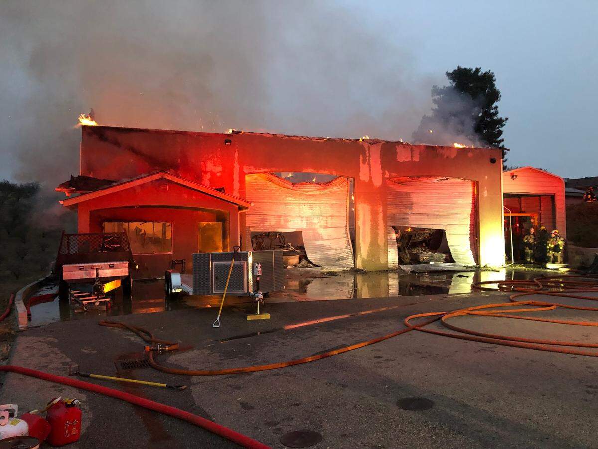 A storage building erupted in flames in Paso Robles early in the morning on Dec. 22, 2024.