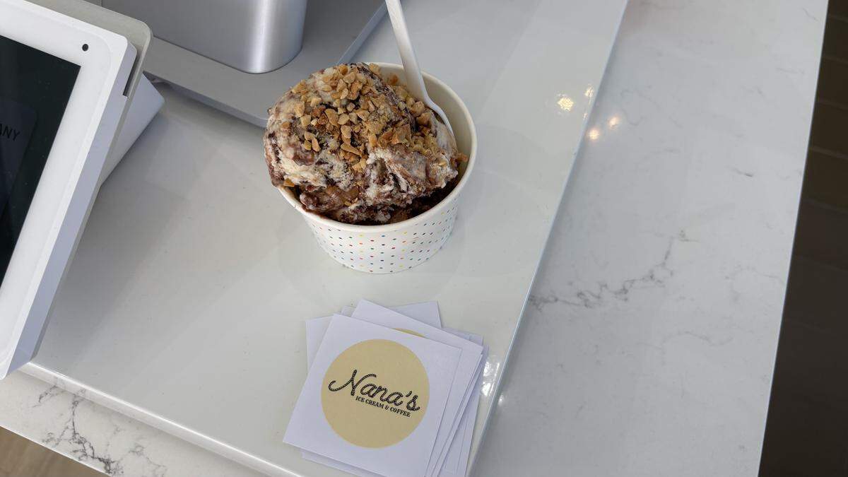 Nana’s Ice Cream’s most popular flavor is “Heaven,” a vanilla ice cream with peanut butter and fudge brownie.