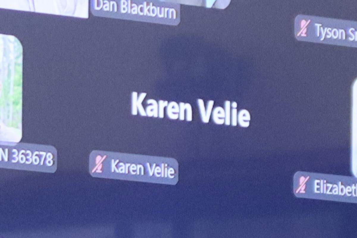 Cal Coast News reporter Karen Velie appeared via Zoom to her defamation lawsuit hearing on Feb. 4, 2026, with her camera and microphone off. This is the second time Velie has been sued for defamation.
