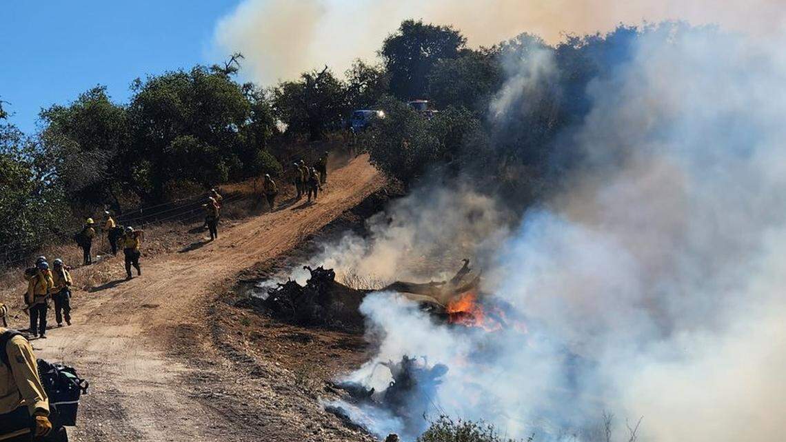 Cal Fire conducts a controlled burn to remove 100 acres of hazardous vegetation along Thousand Hills Road, east of Pismo Beach, from Oct. 2 through Oct. 3, 2023.