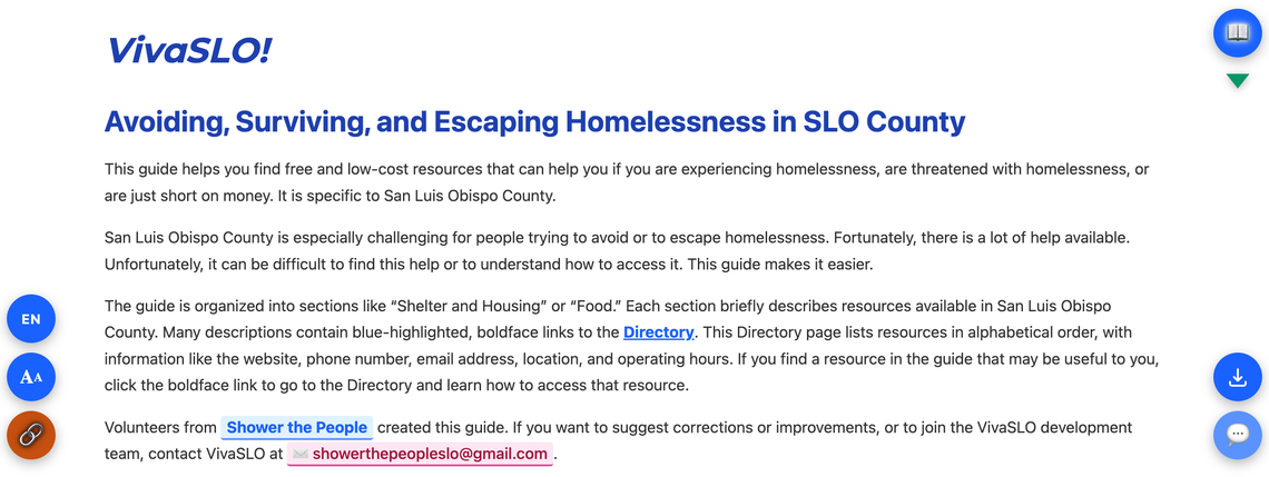 VivaSLO is a homeless resource guide developed by Shower the People operations manager David Gross.