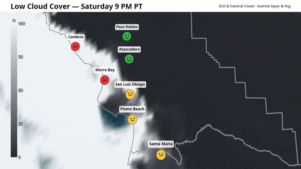 Forecast firework watching conditions between low clouds and the marine layer Saturday at 9 p.m.