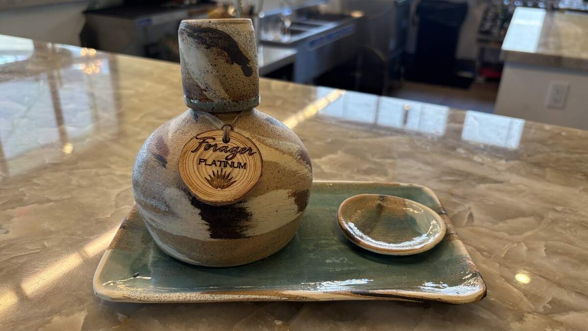The agave mezcal at Central Coast Distillery in Atascadero is sold in small batches in a clay bottle with a shot glass as the lid, seen here on July 2, 2026.