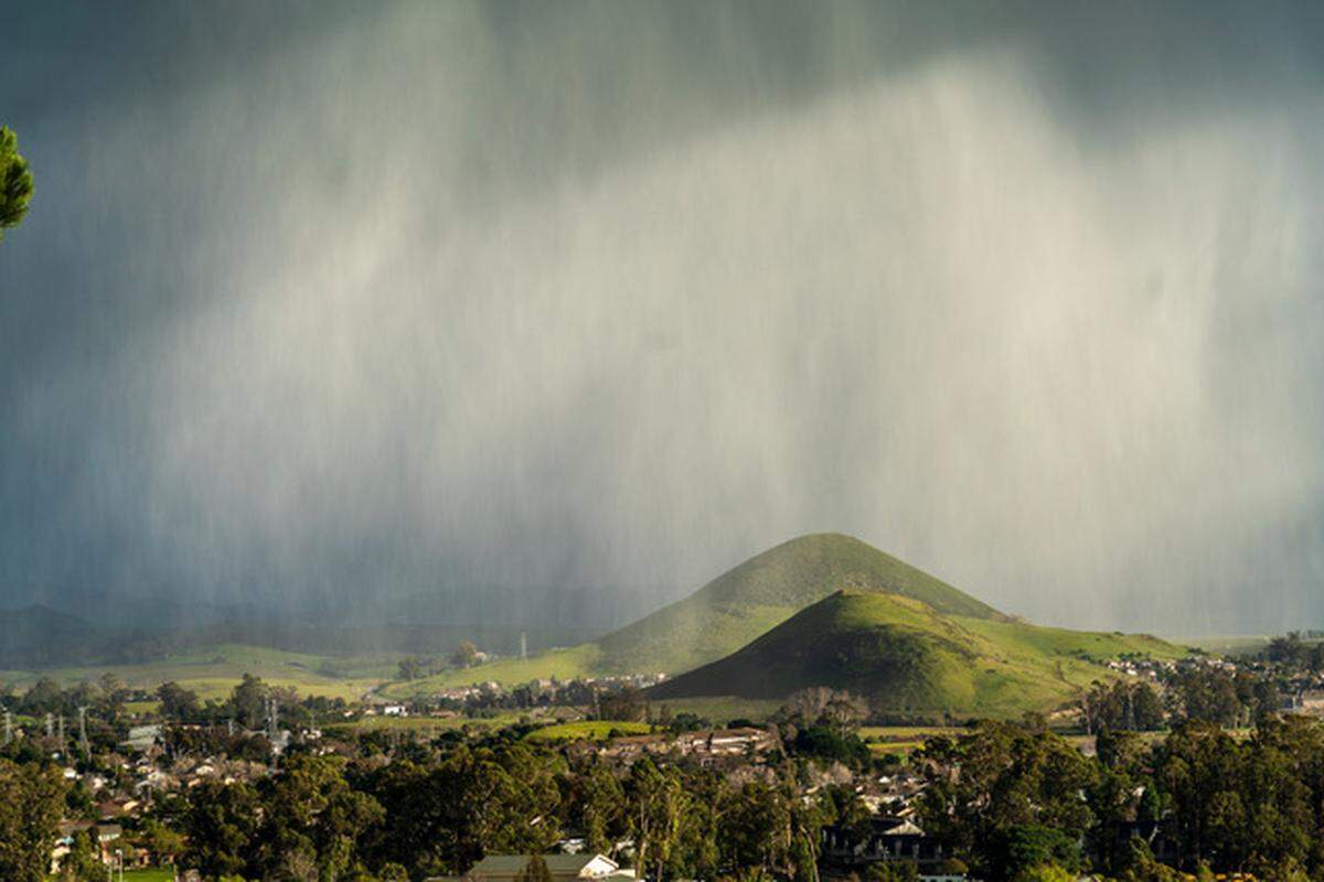 The view from Terrace Hill in San Luis Obispo, where it began hailing and raining in the early evening.