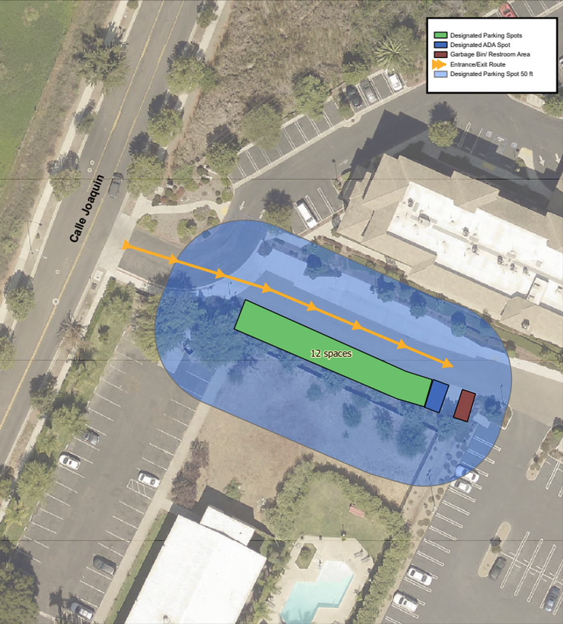 The park and ride at 1545 Calle Joaquin is proposed as a new site location for San Luis Obispo’s Rotating Overnight Safe Parking program. The latest version of the program would spread six 12-vehicle safe parking sites across San Luis Obispo. 