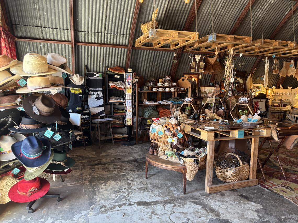 Western hats, blankets, kids toys and plush dog toys are some of the items sold at The Giddy Up in Santa Margarita.
