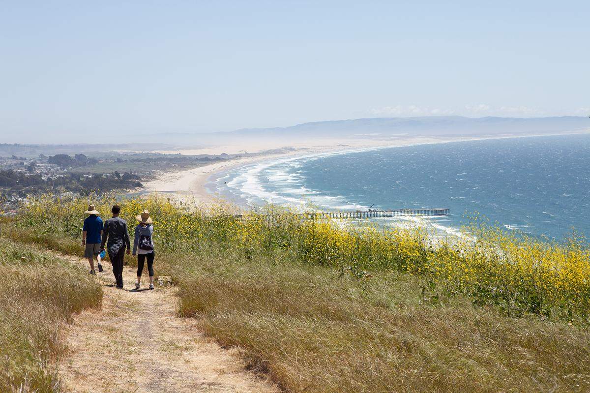 Visitors explore a hiking trail on the Pismo Preserve near Pismo Beach.