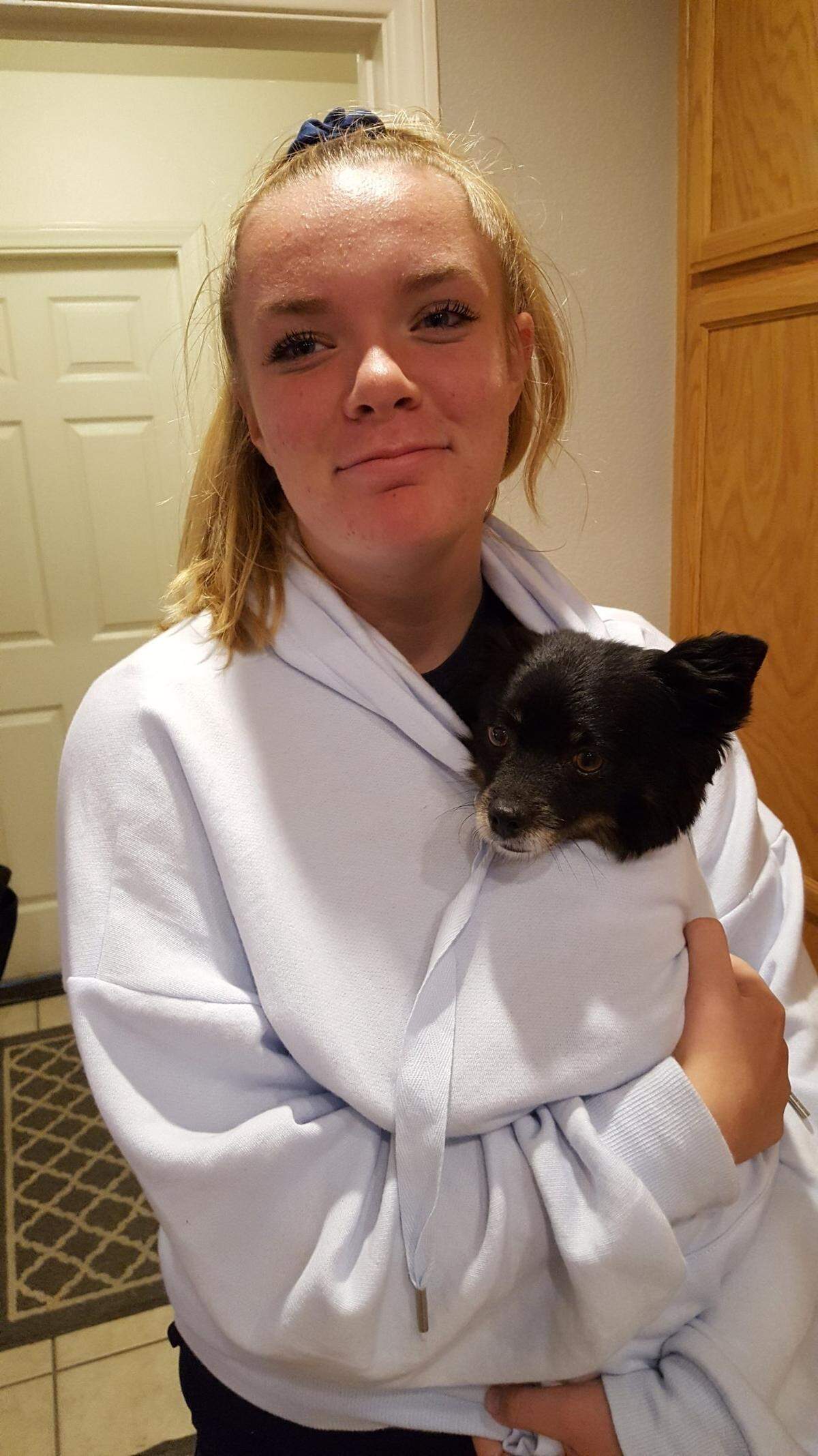 Katie Rowan, 16, and her dog Sweetie. Katie has been at Children’s Hospital Los Angeles for six weeks recovering from open-heart surgery.