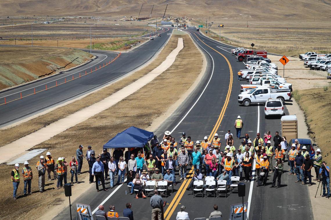 Caltrans District 5 and the San Luis Obispo Council of Governments (SLOCOG) gathered at the new Highway 41/46 flyover interchange on June 11, 2025, to celebrate completion of the project at the Cholame “Y.” The ongoing highway widening work in eastern San Luis Obispo County is expected to be complete in 2026.