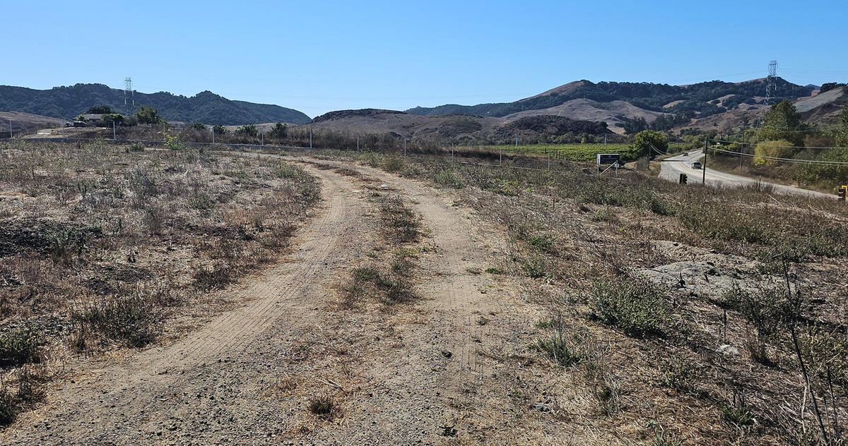San Luis Obispo County is trying to complete the Bob Jones Trail that would link San Luis Obispo to Avila Beach by filling in the missing segment between the Octagon Barn and Ontario Road. The route features views of orchards off South Higuera Street, seen here from south of the Octagon Barn.