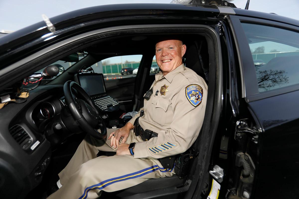 Templeton’s CHP officers, Officer Doug Villars, is sitting in his patrol unit on the last day of his career at the California Highway Patrol.