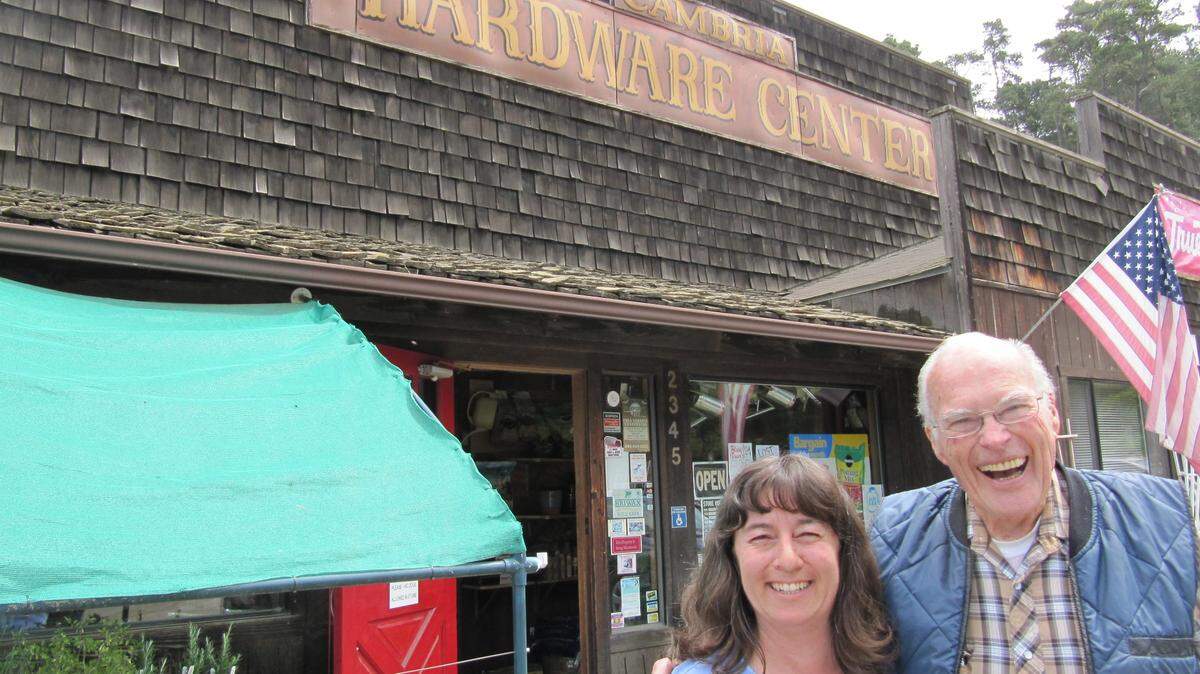 From left in this photo, Chuck McMillan and his longtime store manager Mary Evans are celebrating a previous anniversary of his Cambria Hardware store, but they sure to be just as happy (if embarrassed) now by the store’s recent selection as the Cambria Chamber of Commerce’s 2021 Business of the Year.