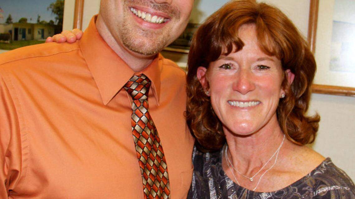 Nipomo High School English teacher Nathan Shields, with outgoing Principal Michelle Johnson.
