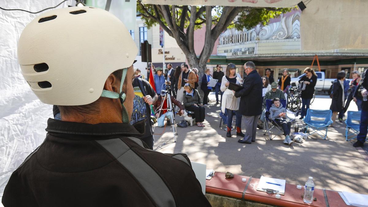 Jesse Cutburth was the last volunteer to sit in the chair as the 46-hour protest over Andrew Holland's death at the SLO County Jail wrapped up on Monday, March 19, 2018. Cutburth shared happy memories of Andrew Holland from earlier days.