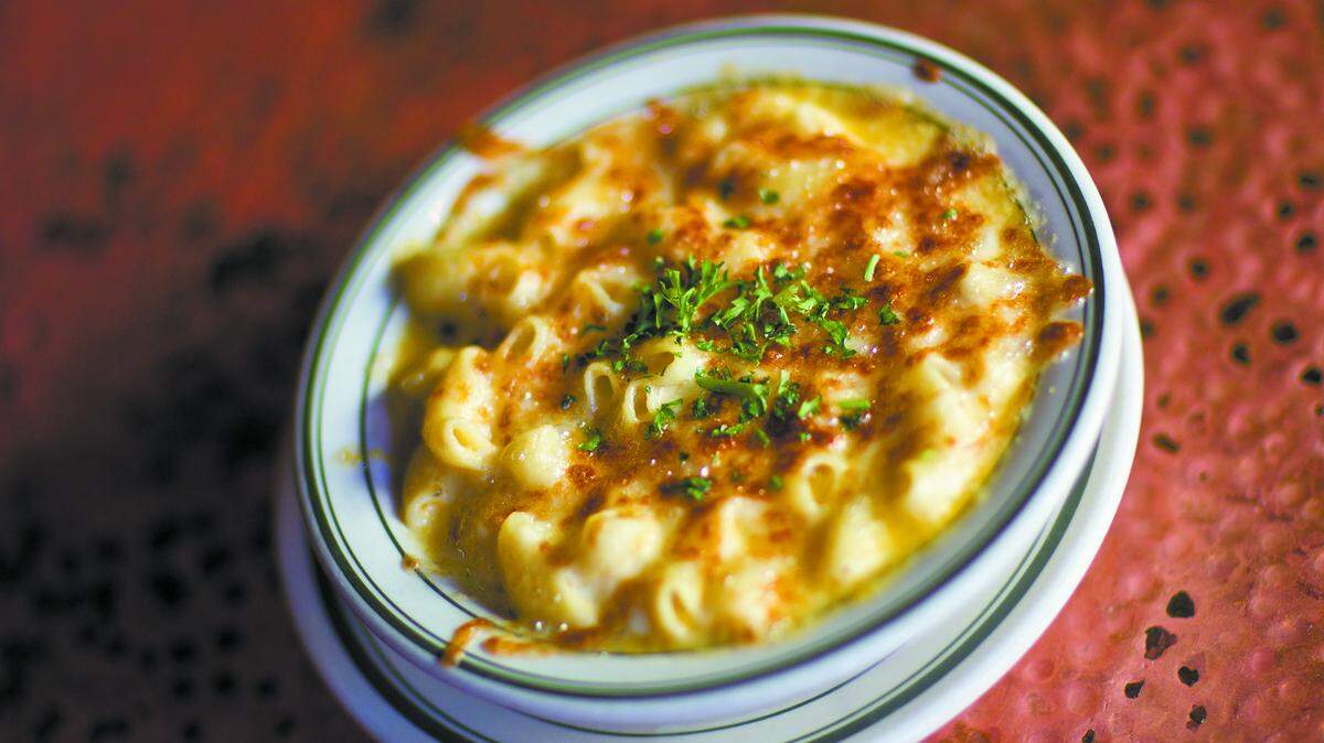 Black Sheep’s hearty Pub Mac and Cheese has both cheddar and mozzarella.