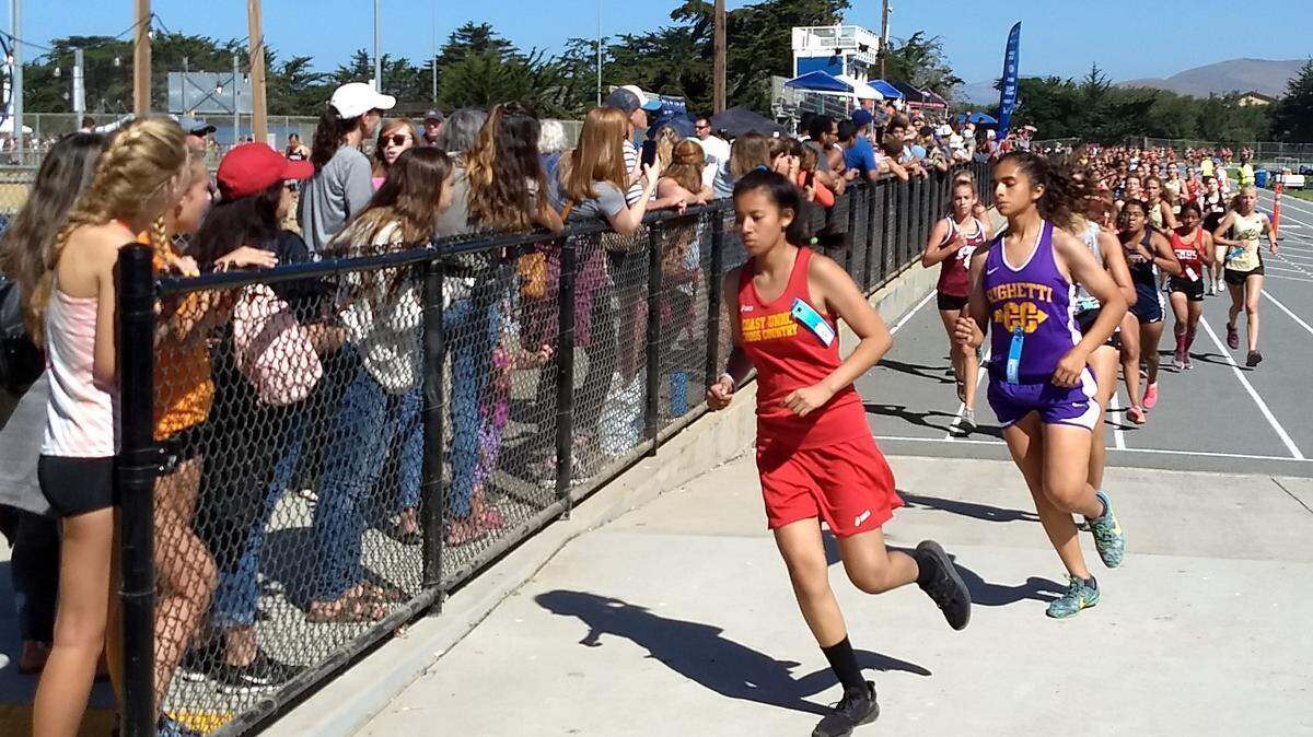 Coast Union High School cross country competitor Amy Colin (left) covered the 3-mile Morro Bay Invitational course in 27:50, coming in 49th out of 160 runners.