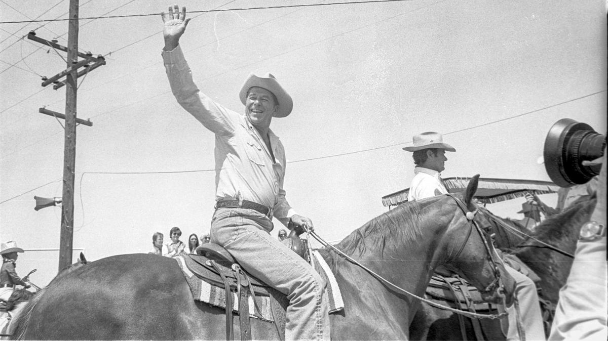 Ronald Reagan made a campaign stop near Paso Robles for the Republican presidential nomination on May 29, 1976. Photographers recorded him riding his favorite horse, Mr. Spats. Gerald Ford would be the Republican nominee that year.