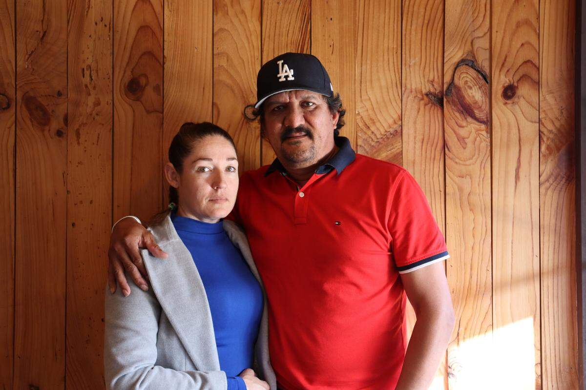 Flor Patricia Miranda, left, and Salvador Aguilar, right, lost their teenage son, Eric Aguilar, when he died in a car crash on Highway 1 near Cambria on Sept. 14, 2024.
