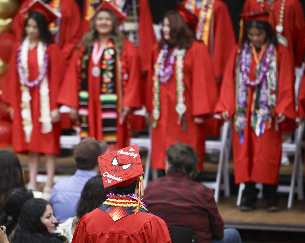 Owen Amezcua had a Spiderman logo on his mortarboard. Coast Union's class of 2026 included 34 graduates on June 3, 2026.